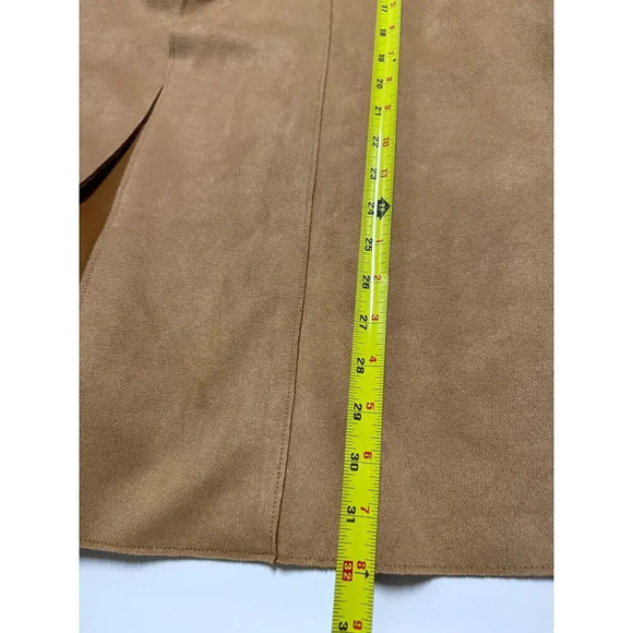 Tahari Woman Brown Suede Faux Leather Open Front Long Jacket Shacket Size 1X - Picture 6 of 8